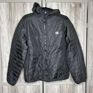 Dutch Bros Jacket Hooded Black Quilted Full Zip Pockets Size XS